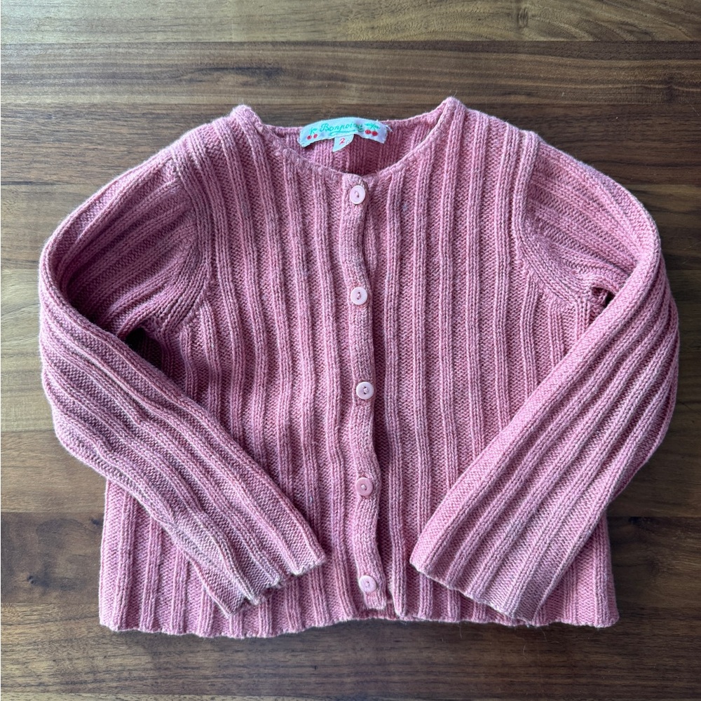 Bonpoint Pink Ribbed Cardigan